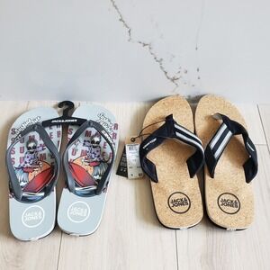 Jack and Jones Flip Flops Mens 8 Neutral Cork Sandals Graphic Bundle 2